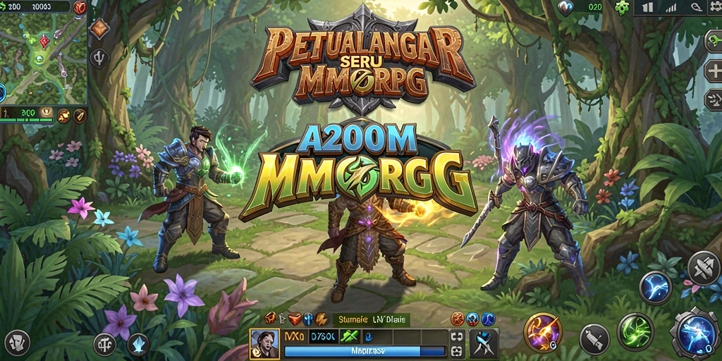 Screenshot gameplay A200M yang menampilkan pertempuran mengasyikkan di dunia MMORPG.