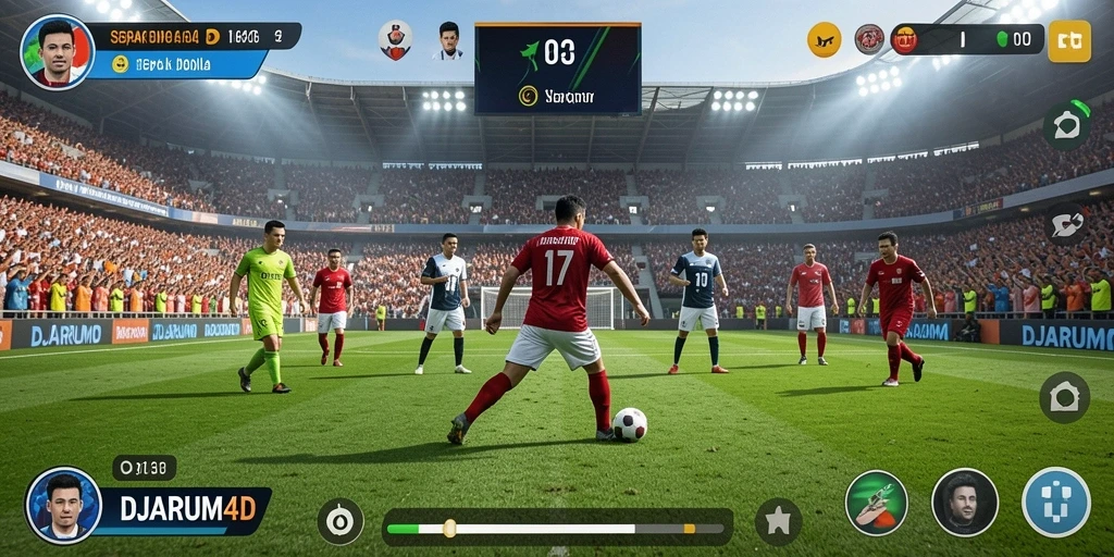 Tangkapan layar utama DJARUM4D menampilkan aksi seru di lapangan sepak bola.