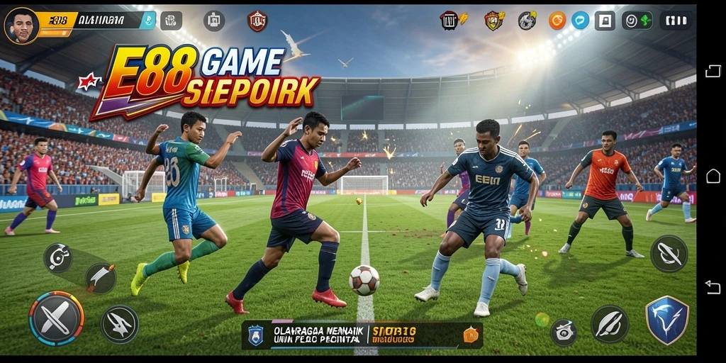 Screenshot E88 dengan tampilan aksi permainan olahraga yang seru.