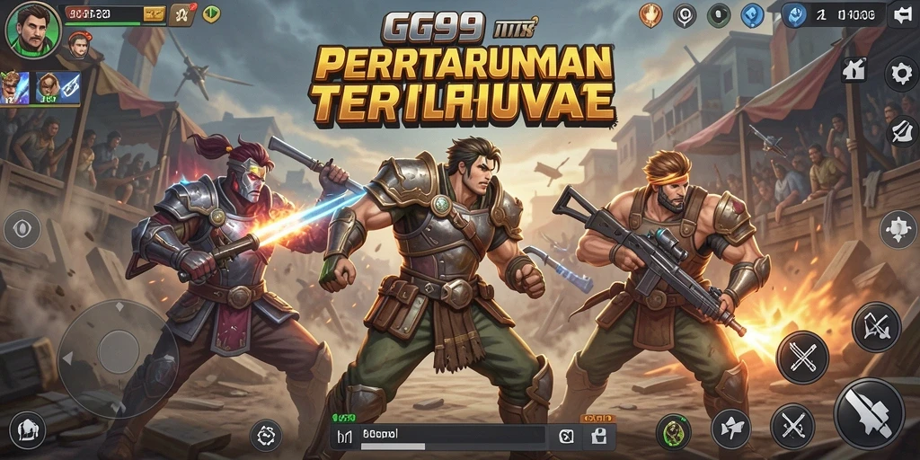 Tangkapan layar gameplay GG99 yang menegangkan di medan perang Battle Royale.