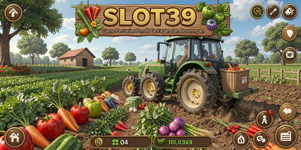 Screenshot SLOT39 menampilkan kebun virtual yang subur dan penuh warna.