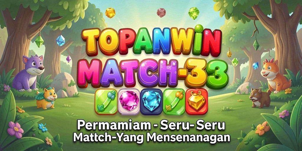 Screenshot gameplay <strong>TOPANWIN</strong> dengan tampilan penuh warna dalam permainan Match-3.